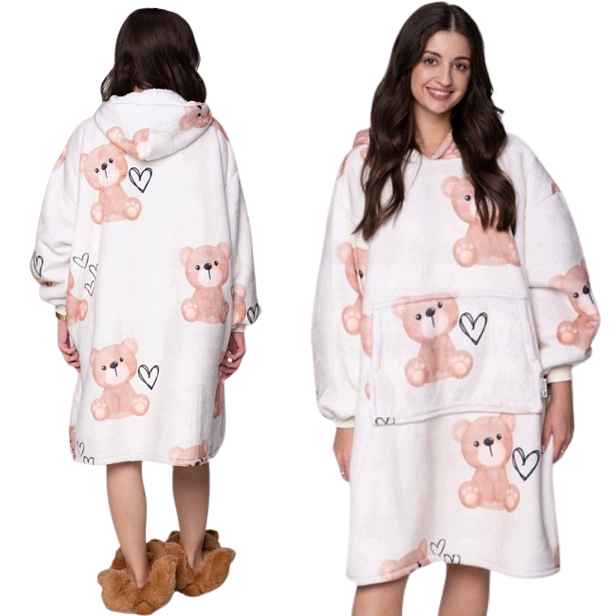 Koc oversize mikina Silná Mikinová Deka 2v1 XXL Vzor Medvídci Dárek Bluzo Deka