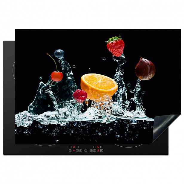 MuchoWow KRYT NA INDUKČNÍ DESKU Voda - Ovoce - Pomeranč - Jahoda - Třešeň - Černá 75x52 cm