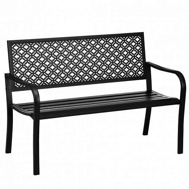 Outsunny LAVIČKA S KVĚTINOVÝM VZOREM, max. 240 kg, 127 x 63 x 83 cm, ocel, černá