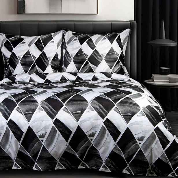 Povlečení bavlněné 160x200 grafitová černá bílá geometrie Cottonlove