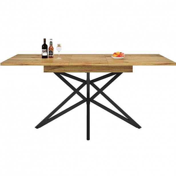 Redom JÍDELNÍ stůl 120/160 x 80 cm výsuvný se hvězdicovou kovovou podnoží a deskou v dekoru ořechu, Walnut