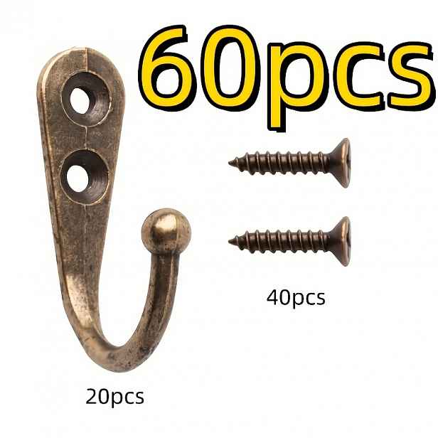 TEMU Sada 60 Retro Háků, Odolné Jednořadé Nástěnné Háky se Šrouby, Mini Věšáky do Kuchyně a na Oblečení pro Moderní Domácí Dekor, Snadná Instalace,