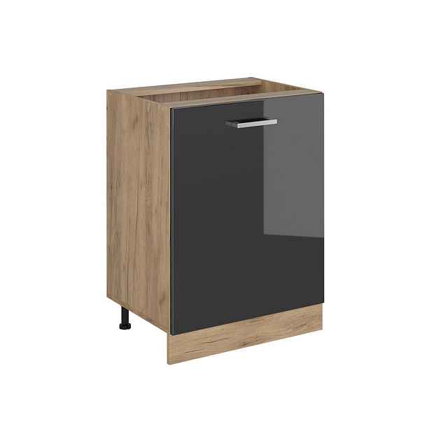 Vicco SPODNÍ SKŘÍŇKA KUCHYŇSKÉ LINKY R-Line, Antracitový vysoký lesk/Zlatý mocný dub, 60 cm s 1 dveřmi bez pracovní desky