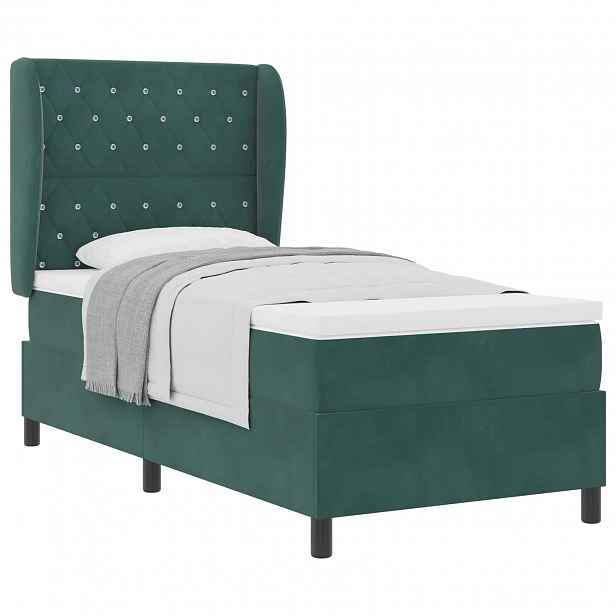 vidaXL Postel s boxspringem s matrací Tmavě zelená 190 x 90 cm samet