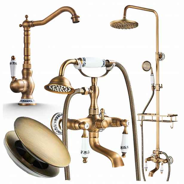 Sprchový Set Koupelnová nástěnná Retro Dešťová sprcha Mosaz Baterie