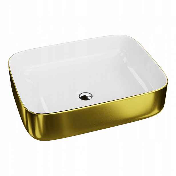 Umyvadlo na desku Galera Gold/White stylová porcelánová obdélníková barva