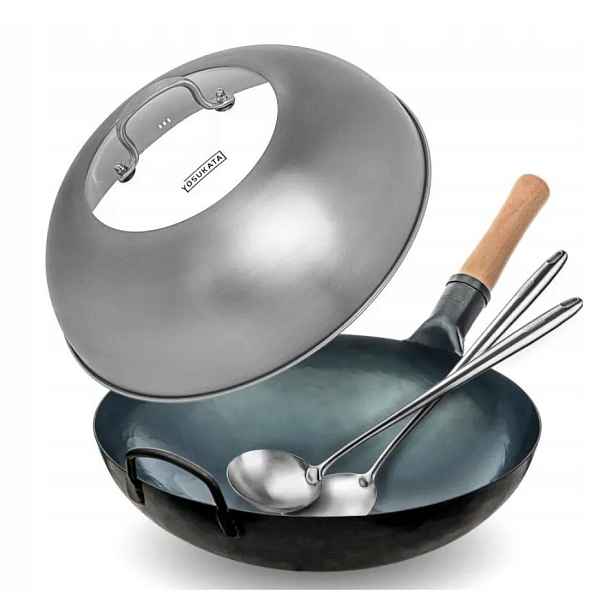Yosukata Sada Wok 36 cm modrá víko špachtle naběračka plyn Bbq