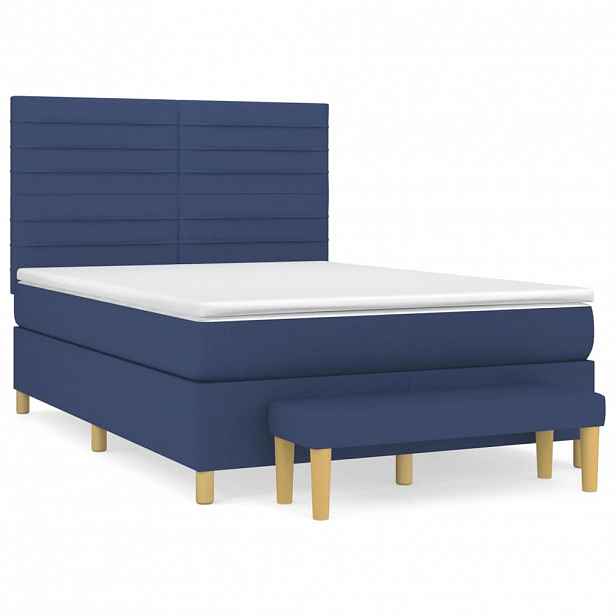 vidaXL Box spring postel s matrací modrá 140x190 cm textil