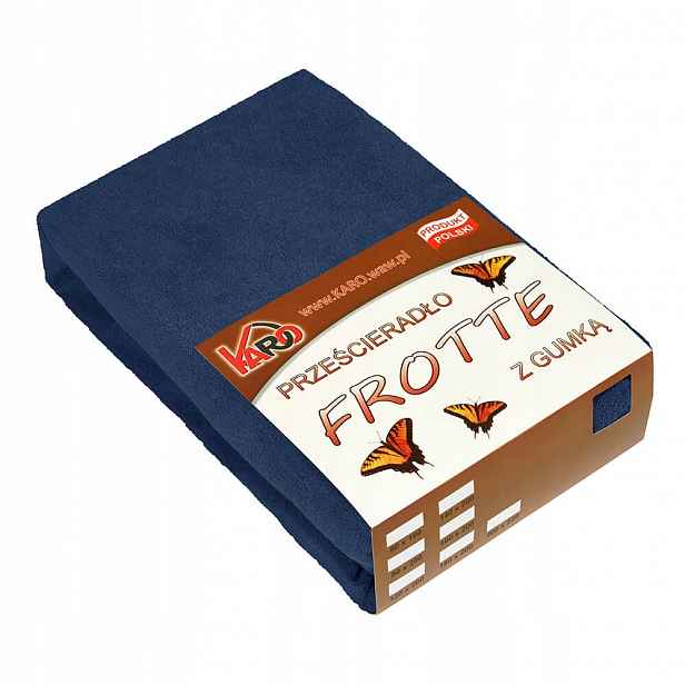 Froté prostěradlo s gumičkou 200 x 220, tmavě modré Karo