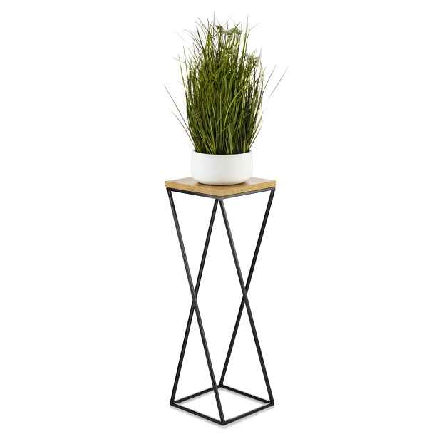 HowHomely Květinový stojan LOFT I 70 cm černý/dub lancelot