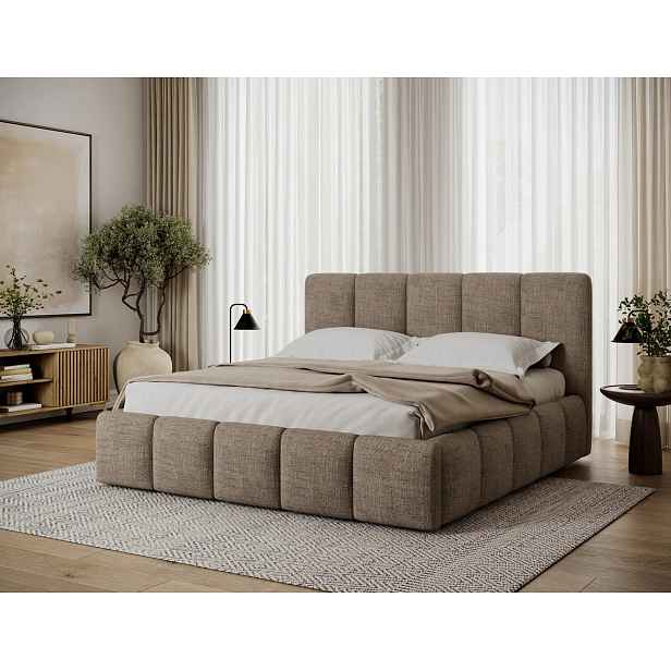 Manželská čalouněná postel 180x200 DOLVERO 1 - tmavě béžová