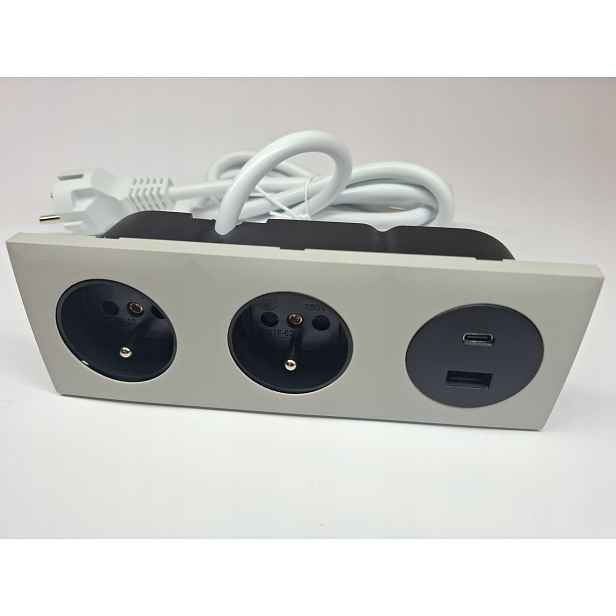 Elektrická zásuvka trojitá 2x230V 2USB nábytkový port kašmír RAL7044