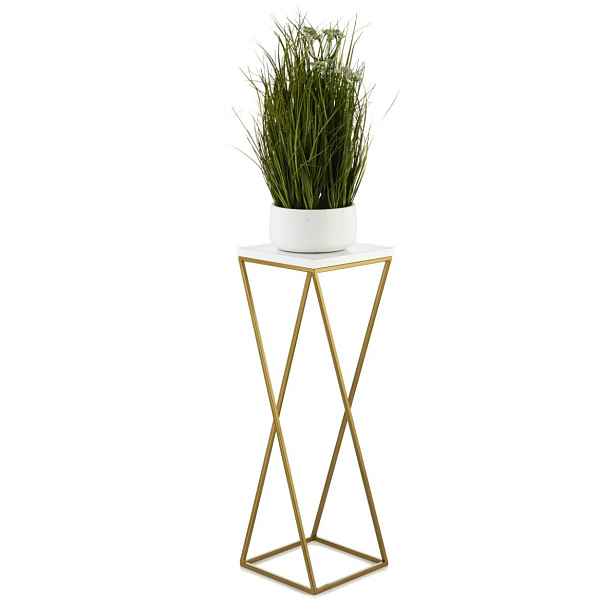 HowHomely Květinový stojan LOFT I 70 cm zlatý/bílý