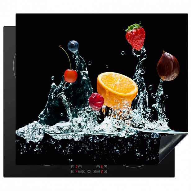 MuchoWow KRYT NA INDUKČNÍ DESKU Voda - Ovoce - Pomeranč - Jahoda - Třešeň - Černá 59x51 cm