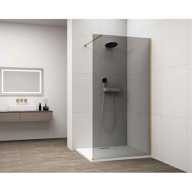 Polysan Esca - Sprchová stěna Walk-In 70x210 cm, Antidrop, kouřové sklo/matná zlatá ES1270-04