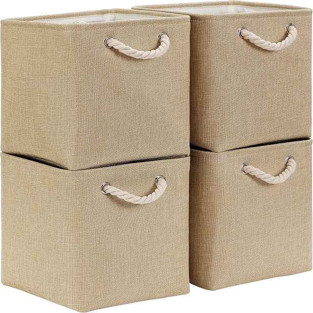 Úložné koše 4 ks 30x30x30 cm Béžové Lněné Skládací do skříně