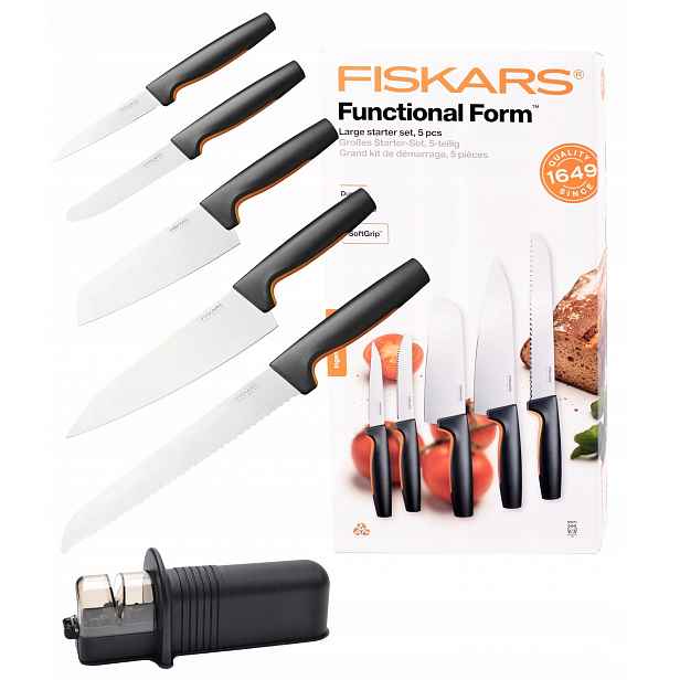 Fiskars Sada 5 Nožů Nůž Šéfa Ostrý Brousek