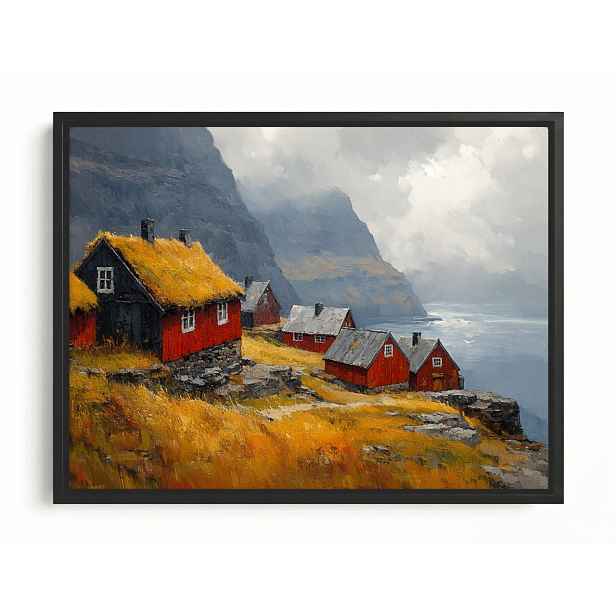 Obraz Rama American Box Norsko Fjordy Červené Domky Skandinávie 80x60