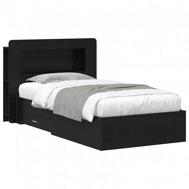 vidaXL Rám postele s úložným prostorem s čelo Černá 75 x 190 cm