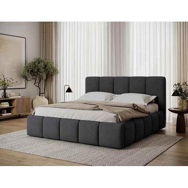 Manželská čalouněná postel 180x200 DOLVERO 1 - tmavě šedá