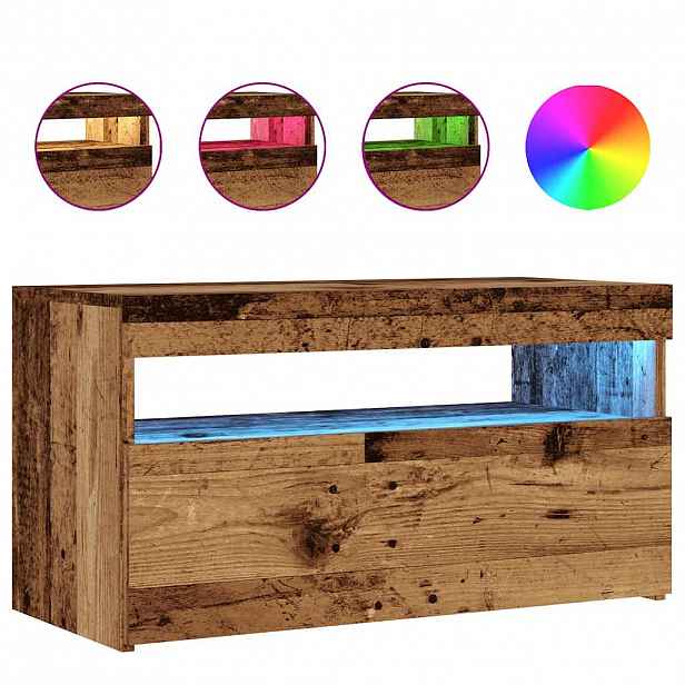 vidaXL TV stolek s LED old wood 75 x 35 x 40 cm kompozitní dřevo