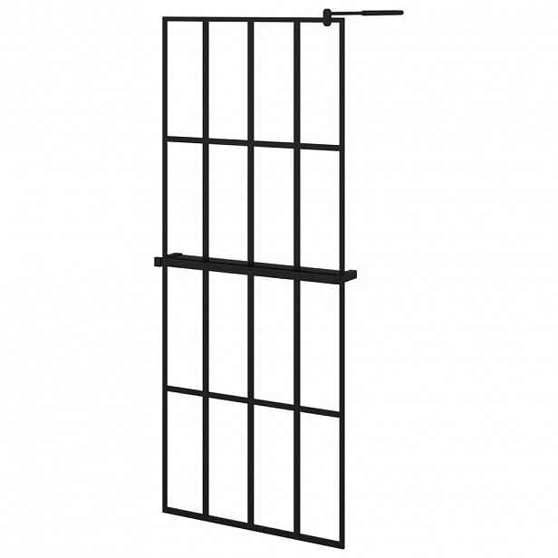 vidaXL Zástěna do průchozí sprchy s policí černá 80x195 cm ESG/hliník
