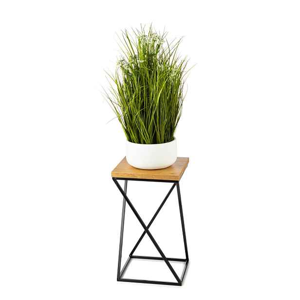 HowHomely Květinový stojan LOFT III 40 cm černý/dub lancelot