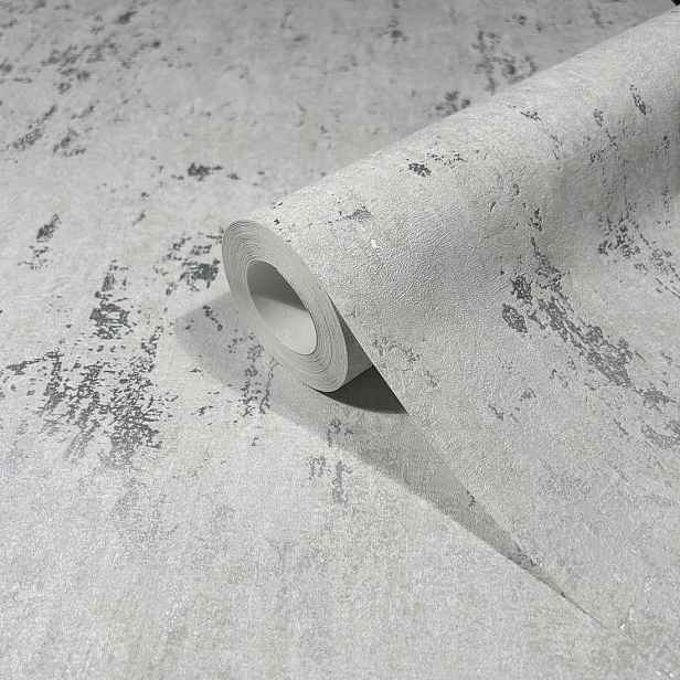 Šedá Vinylová Tapeta Se Stříbrnými Oděrkami, Beton