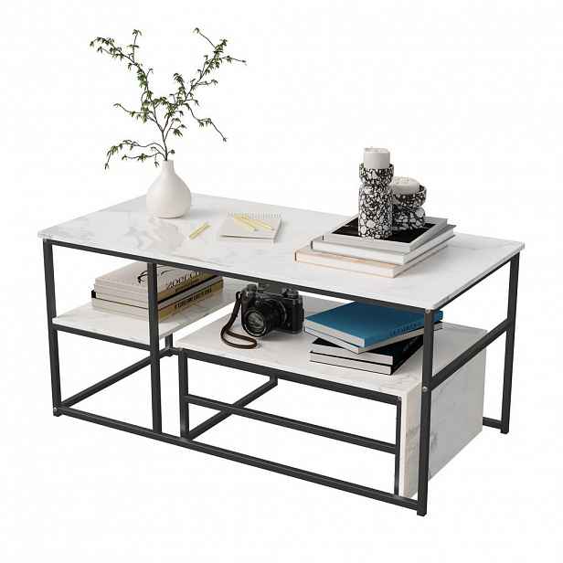SHOPENTRA KONFERENČNÍ stolek MDF kov 100/50/45 cm obdélníkový bílý/černý