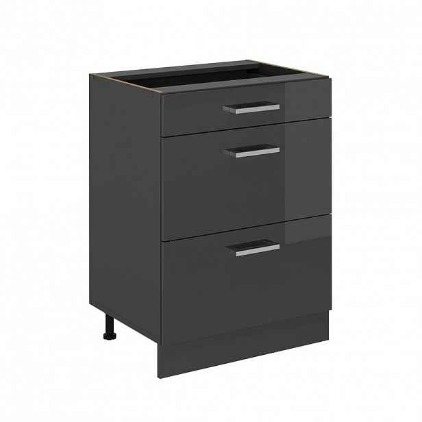 Vicco SPODNÍ SKŘÍŇKA KUCHYŇSKÉ LINKY R-Line Antracitový vysoký lesk 60 cm se zásuvkami, bez pracovní desky