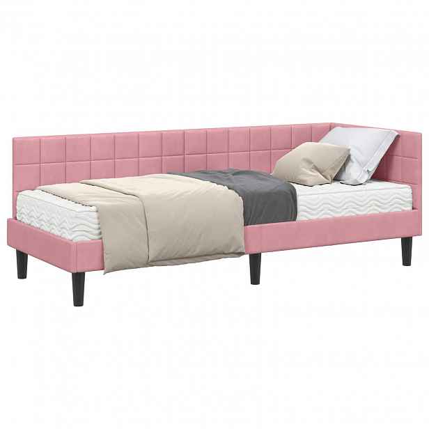vidaXL Rohový rám postele s matrací 2 ks Růžová 80 x 200 cm samet