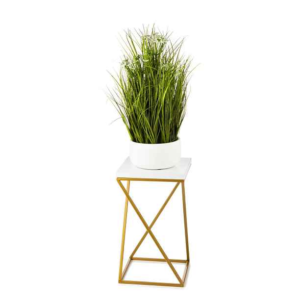 HowHomely Květinový stojan LOFT III 40 cm zlatý/bílý