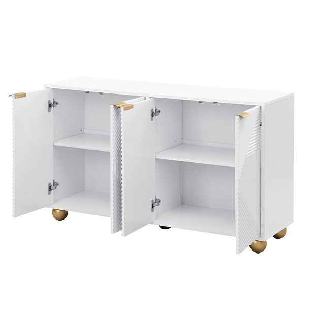 Redom SIDEBOARD 120/35/71,5 cm s vyřezávanými dvířky, nastavitelnými policemi a zlatými detaily, Bílá