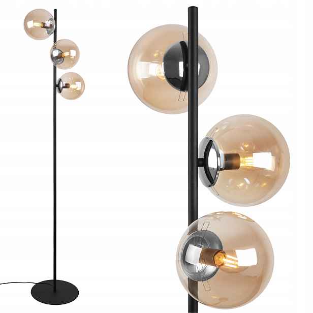 Stojací Podlahová Lampa Siena Černá Medové Sklo Do Ložnice Obývacího Pokoje 163 CM