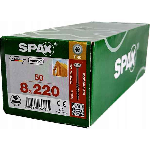 Šrouby pro dřevěné konstrukce 8x220 mm Spax Wirox Talířová hlava 50 Ks