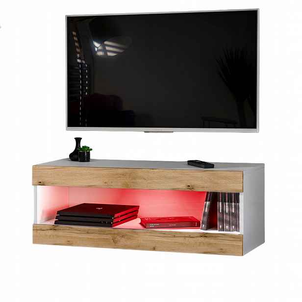 Závěsná Rtv skříňka Tivoli RTV2 Bílá/Dub Wotan, Rgb Led
