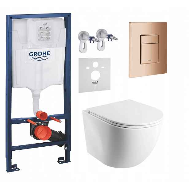 Podomítkový Wc set Grohe s mísou Cspmwbp a tlačítkem měď lesk Fresh