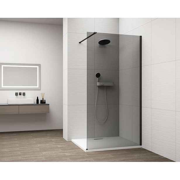 Polysan Esca - Sprchová stěna Walk-In 90x210 cm, Antidrop, kouřové sklo/matná černá ES1290-02