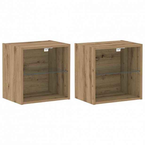 vidaXL Floating Shelf with LED Light 2 ks Hnědá 40 x 28,5 x 40 cm