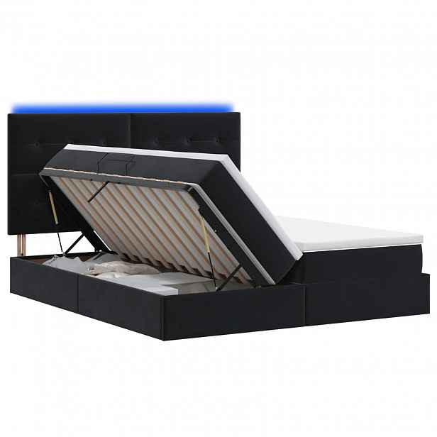 vidaXL LED postel s úložným prostorem a matrací Černá 180 x 200 cm
