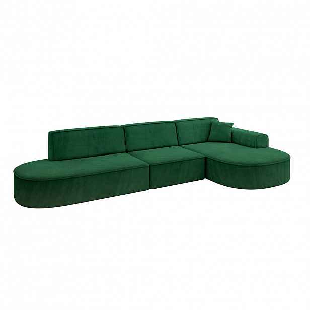 ALTDECOR ROHOVÁ SEDACÍ SOUPRAVA s otomanem vpravo MARI-L2 – 328 x 171 x 79 cm, tmavě zelená barva a velur