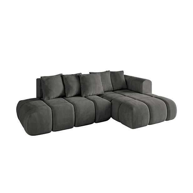 ALTDECOR ROHOVÁ SEDAČKA s funkcí spaní a otomanem, pravá CLOUD-L-v1 280x185x90 Tmavě šedá Velur
