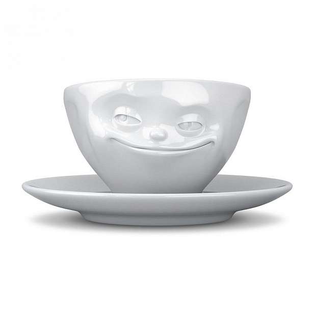 Bílý usměvavý porcelánový hrnek na kávu 58products, objem 200 ml