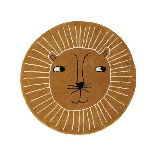 Hnědý dětský koberec s příměsí vlny ø95 cm Lion – OYOY Mini