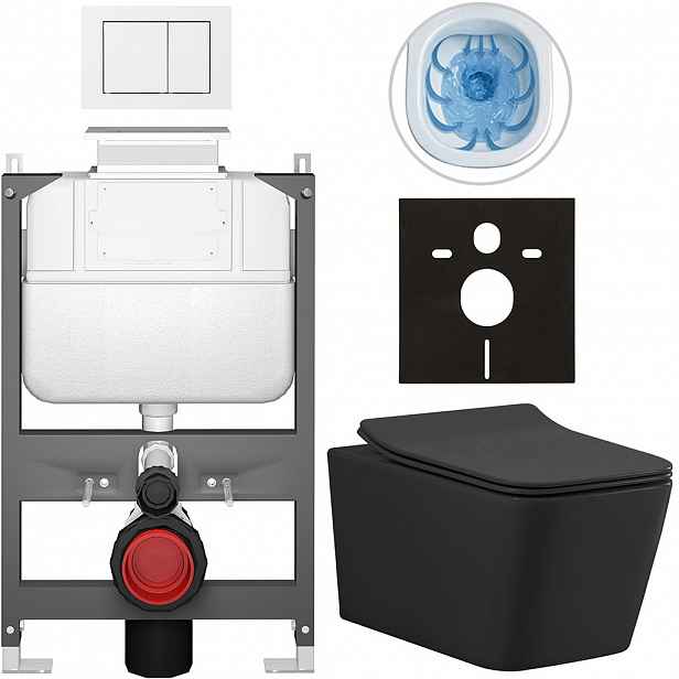 Kompletní WC set Basic/Forte - černá matná - WC tlačítko Maxio/Bílá - ovládání shora - předstěnová instalace - 51x36 cm