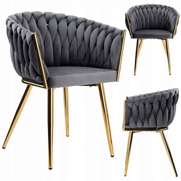 Pletené velurové křeslo Cofton Gold Velvet, grafitová barva