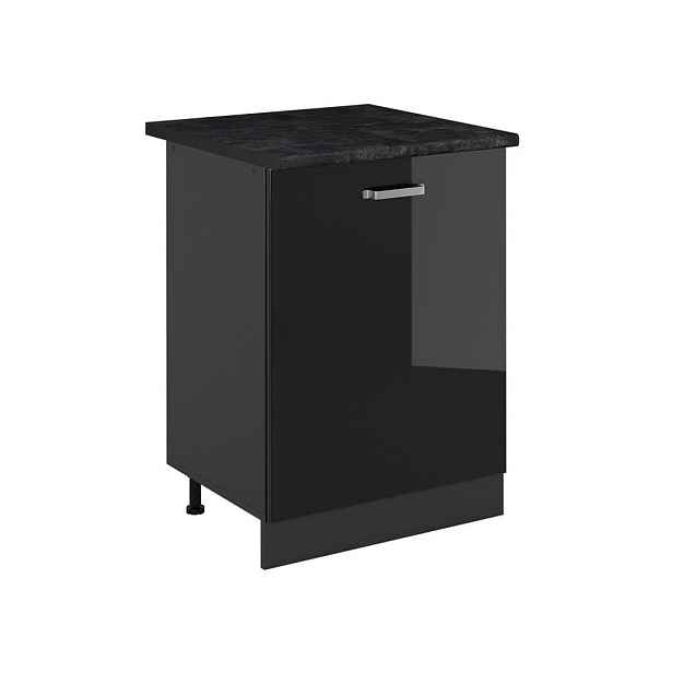 Vicco SPODNÍ SKŘÍŇKA KUCHYŇSKÉ LINKY R-Line, Černý vysoký lesk/Antracit, 60 cm s 1 dveřmi pracovná doska antracitová