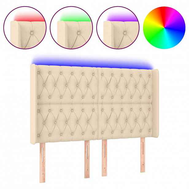 vidaXL Čelo postele s LED krémové 163 x 16 x 118/128 cm textil