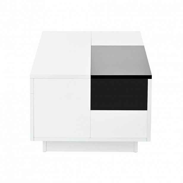 Redom KONFERENČNÍ stolek 80/50/35,5 cm s LED osvětlením, výsuvnou deskou a úložným prostorem, Černá, Bílá