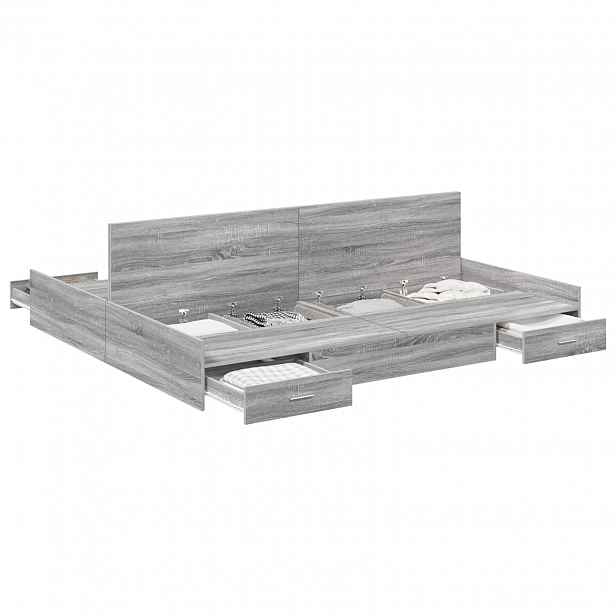 vidaXL Rám postele s úložným prostorem s čelo Šedá Sonoma 200 x 200 cm